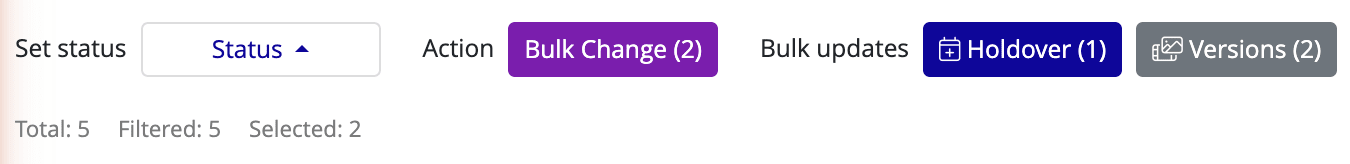 Holdover toolbar showing Set status, Bulk updates, and Changes sections