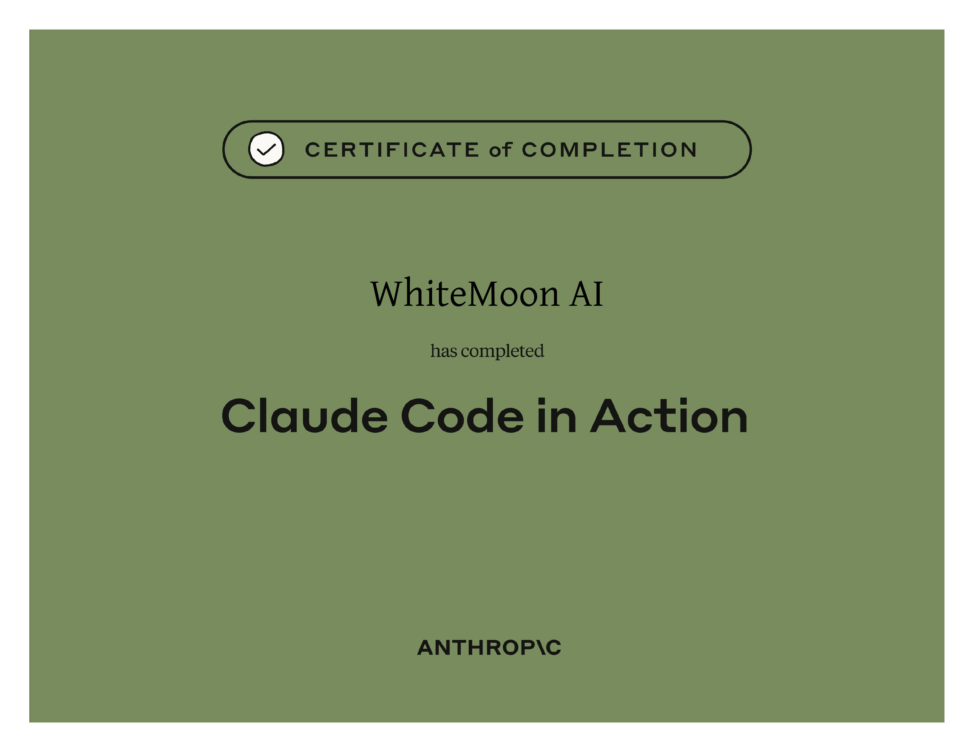 Anthropic Claude AI Official Certificate — WhiteMoon AI