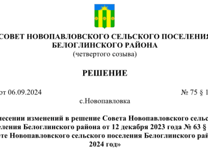 Изменения в бюджете Новопавловского сельского поселения на 2024 год