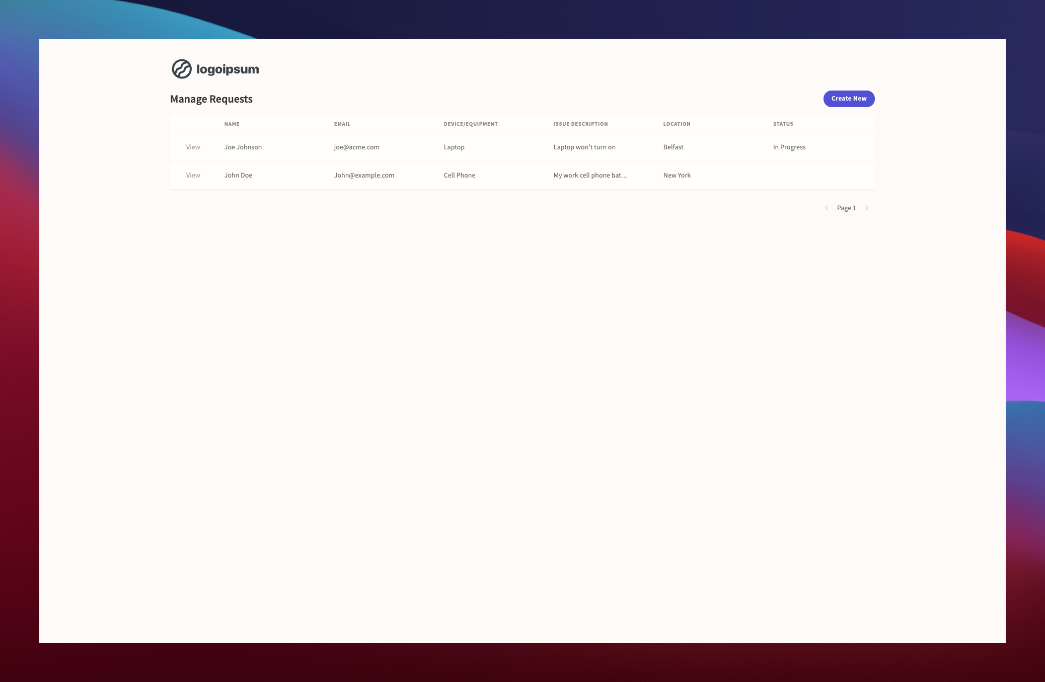 Management screen screenshot