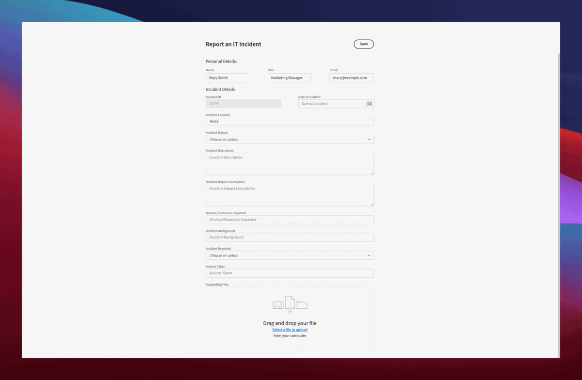 IT Incident Report Template | Budibase | Low-Code Platform