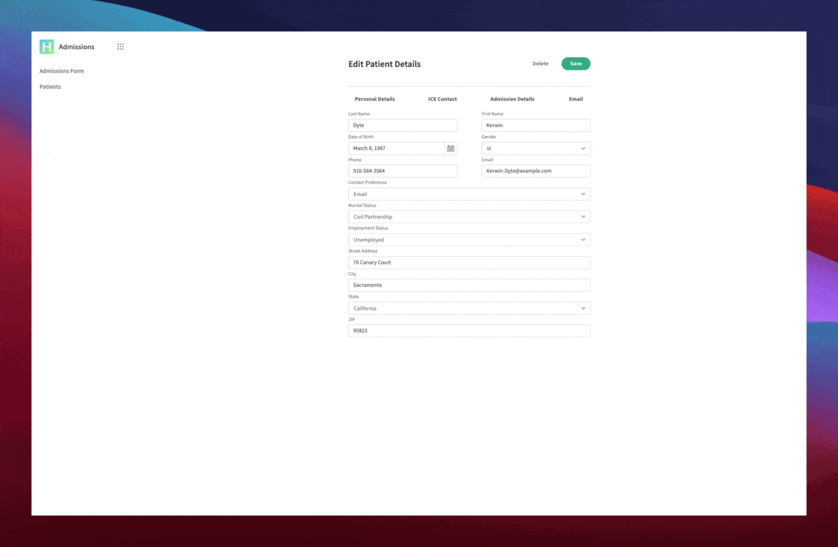 Hospital Admission Form Template | Budibase | Low-Code Platform