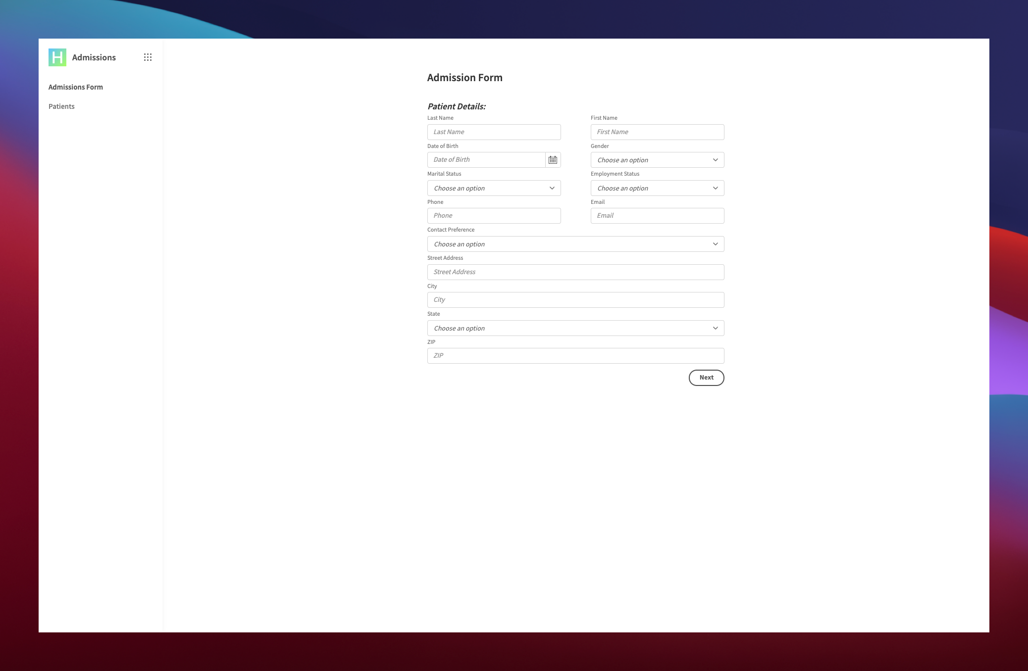 hospital-admission-form-template-budibase-low-code-platform