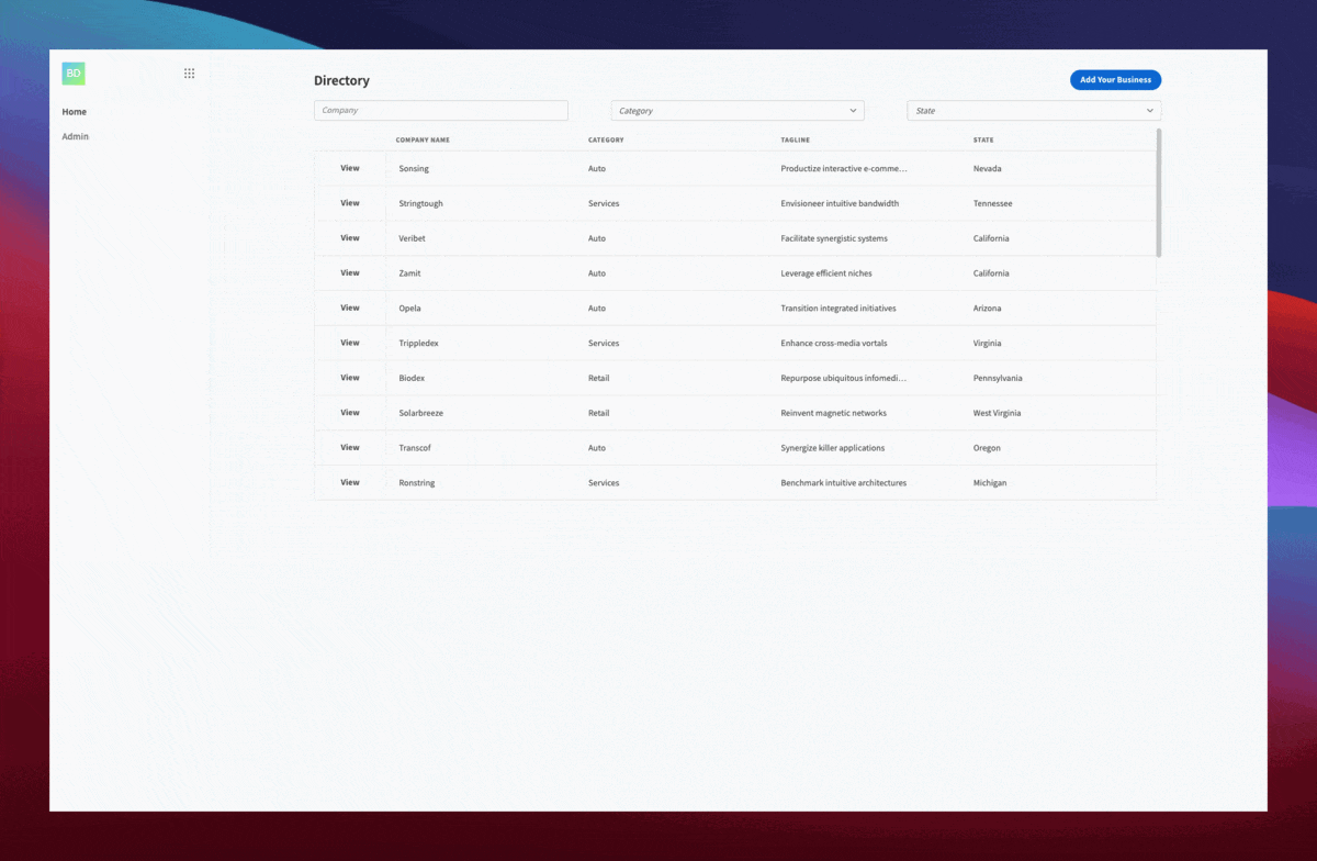 Business Directory Template | Budibase | Low-Code Platform