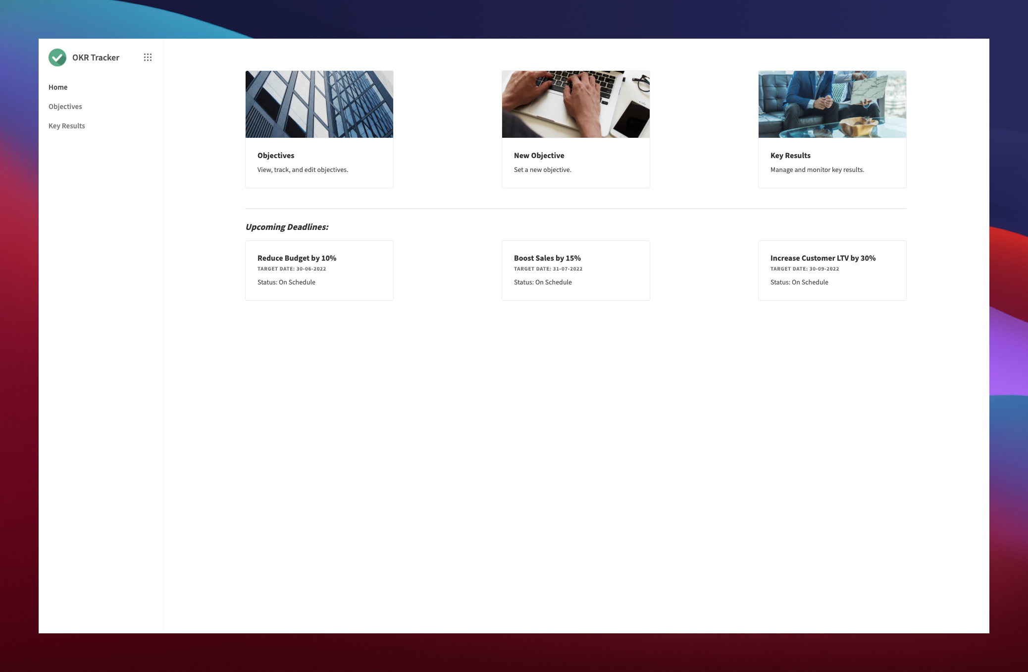 OKR Goal Template Home Screen