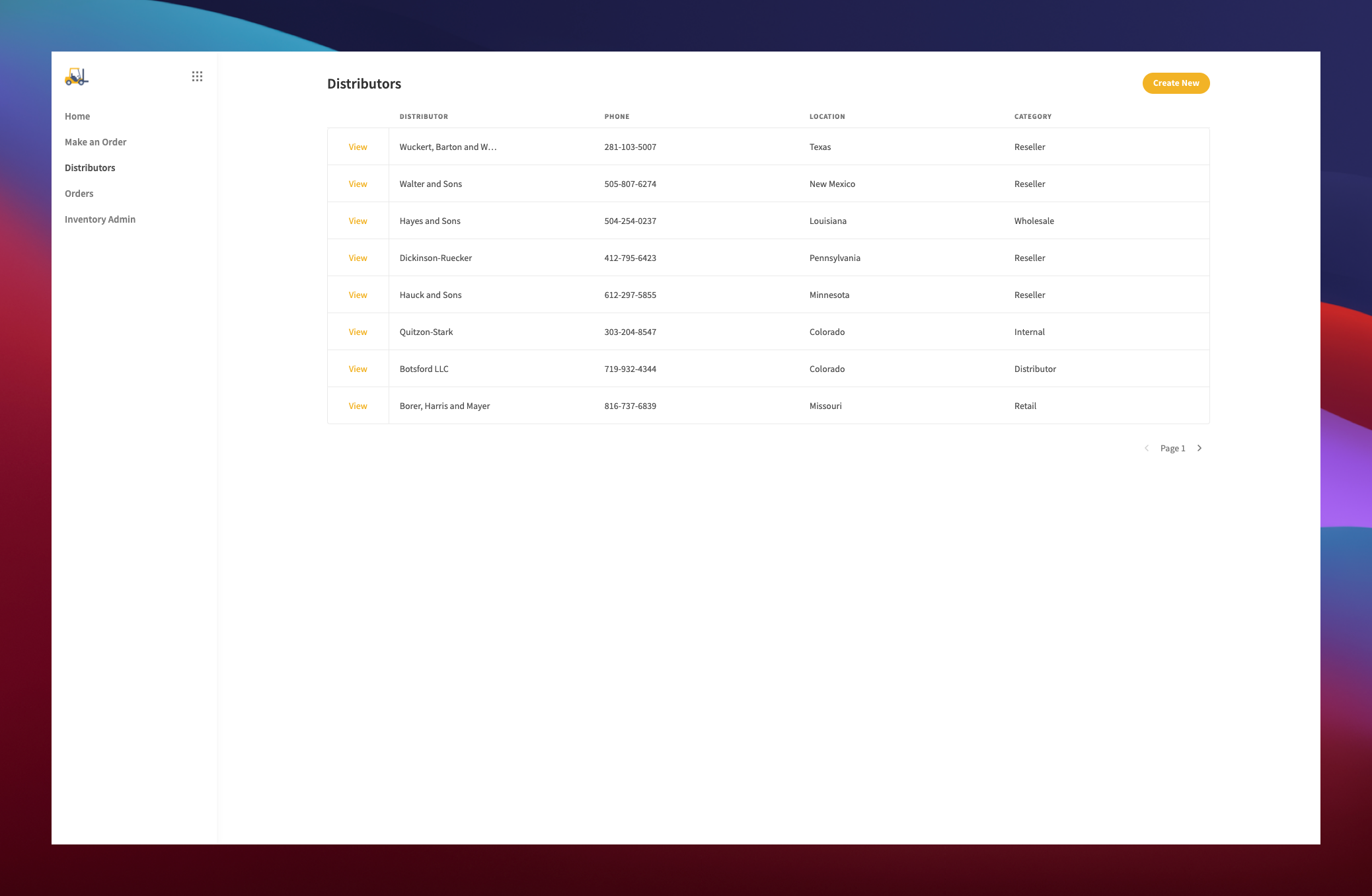 Distributor Management System main screen