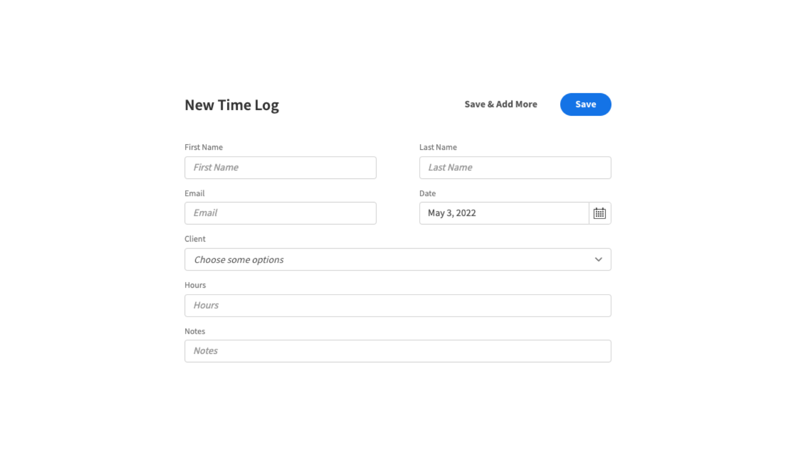 Data model timesheet form example