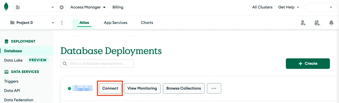 Get connection string for MongoDB database