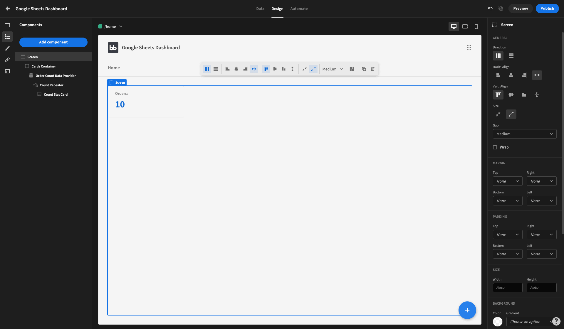 Google Sheets Dashboard summary card