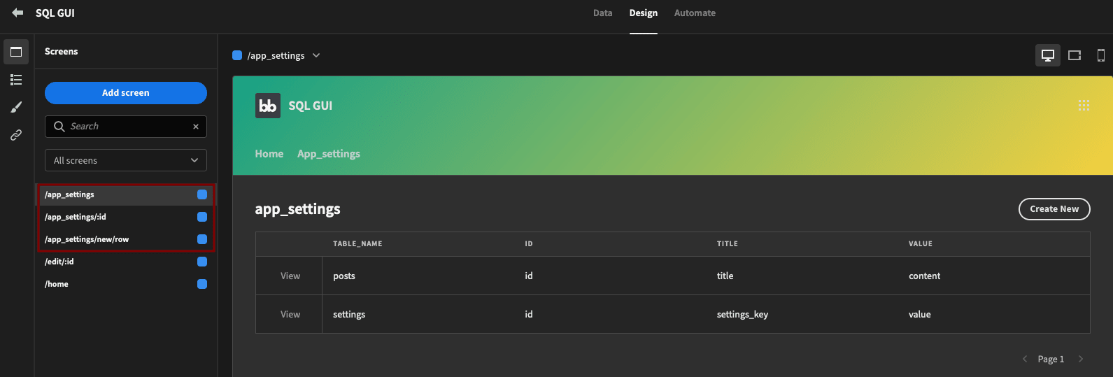 SQL GUI Design