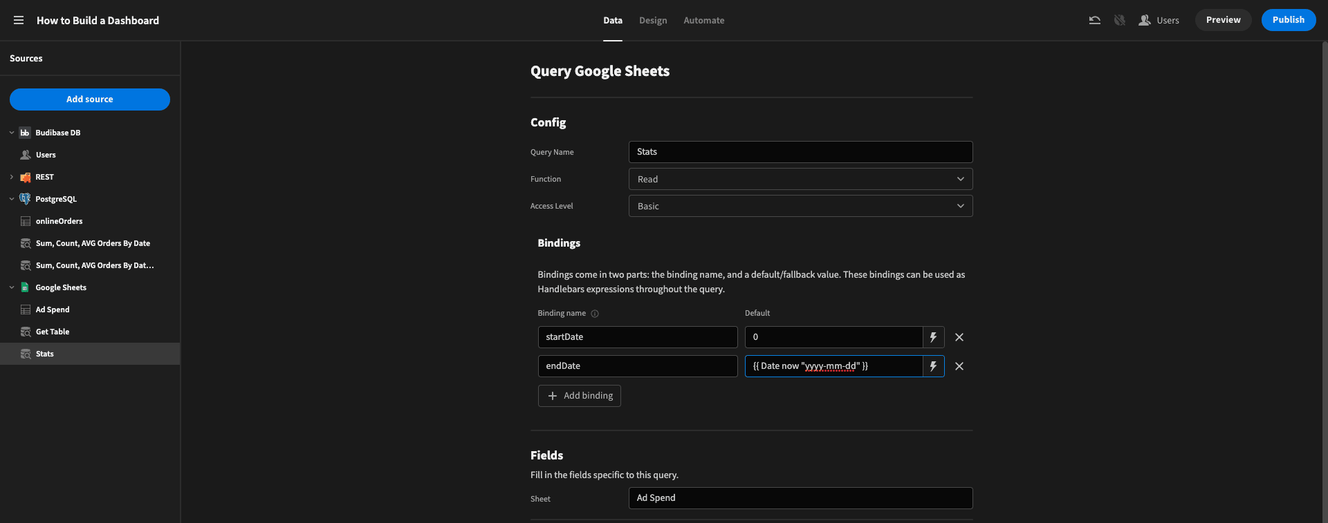 Google Sheets Dashboard