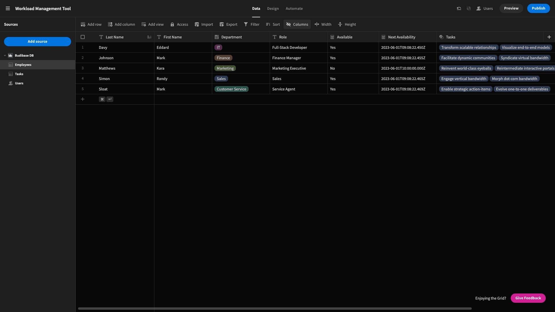 data table