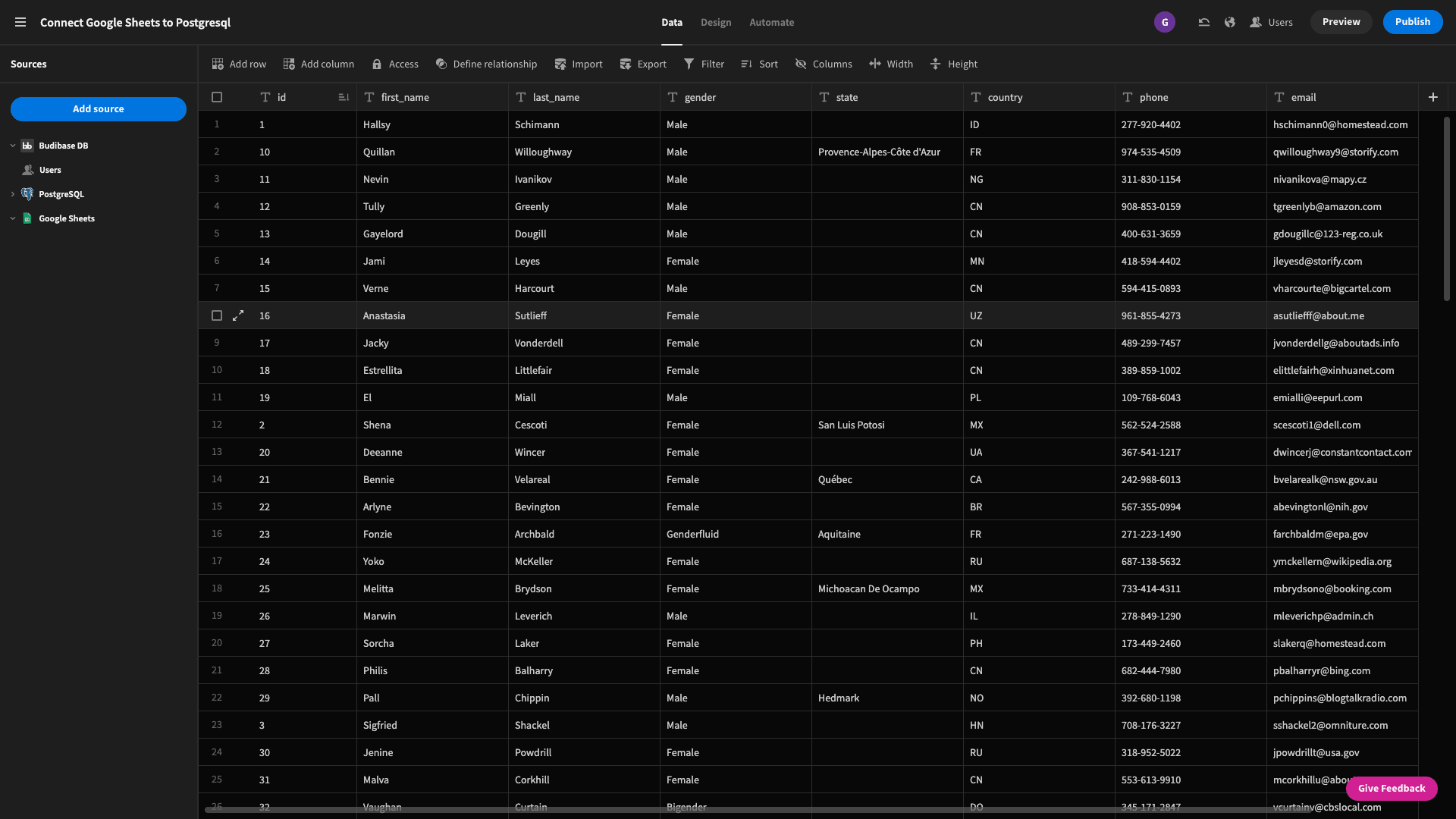 Import Google Sheets