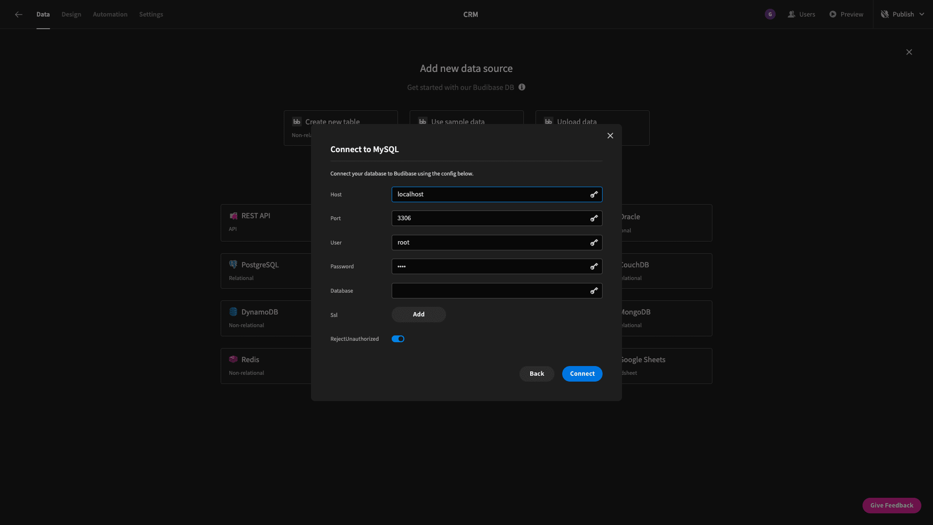 Budibase database connections