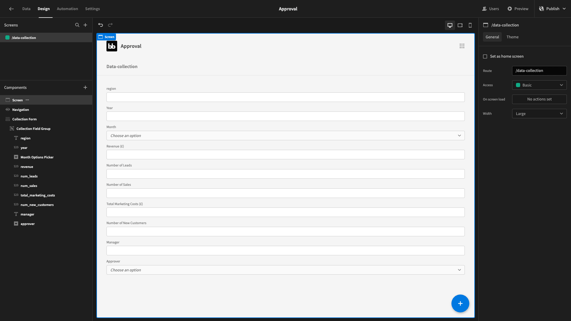 Data collection form