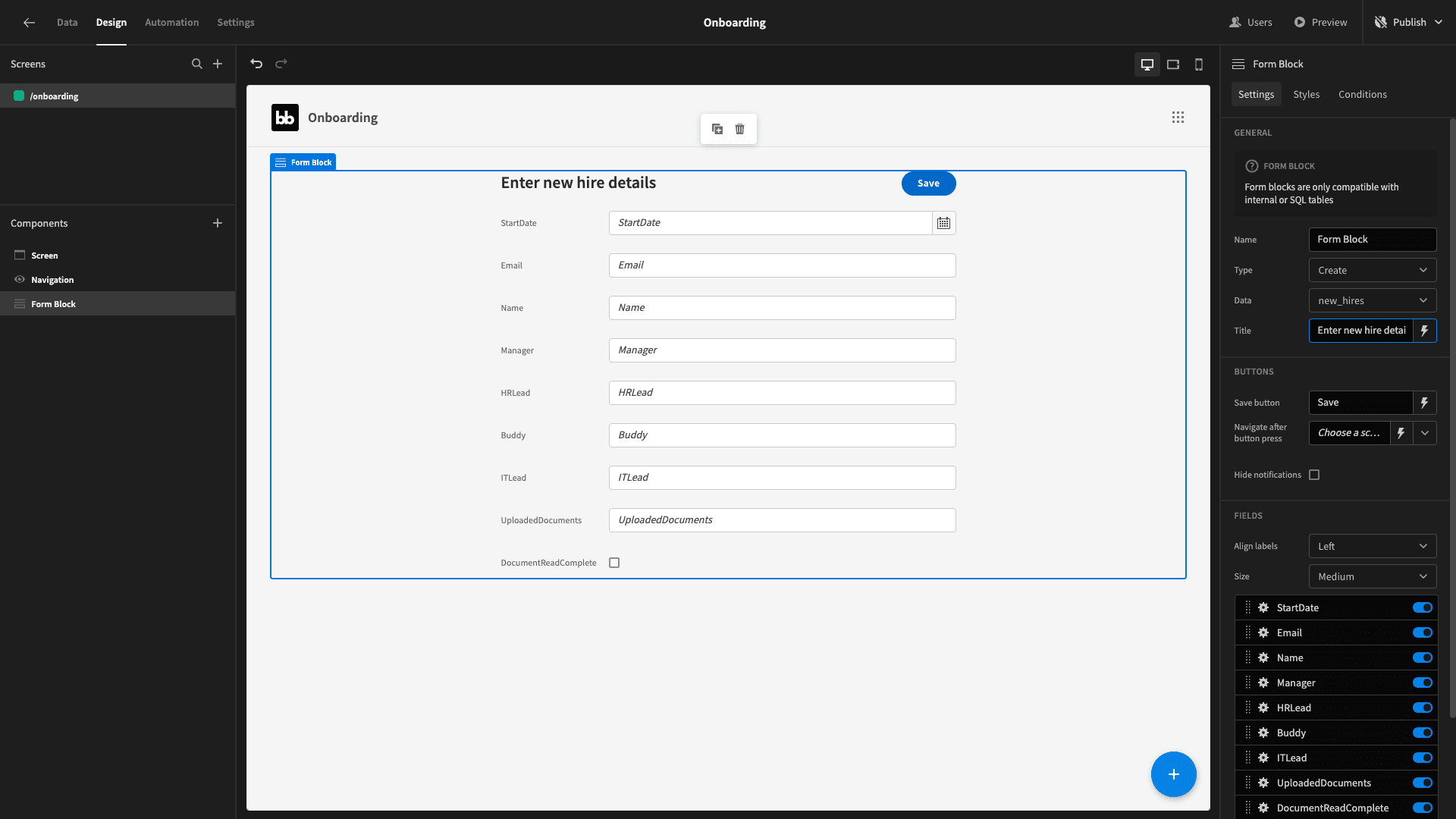 Onboarding form