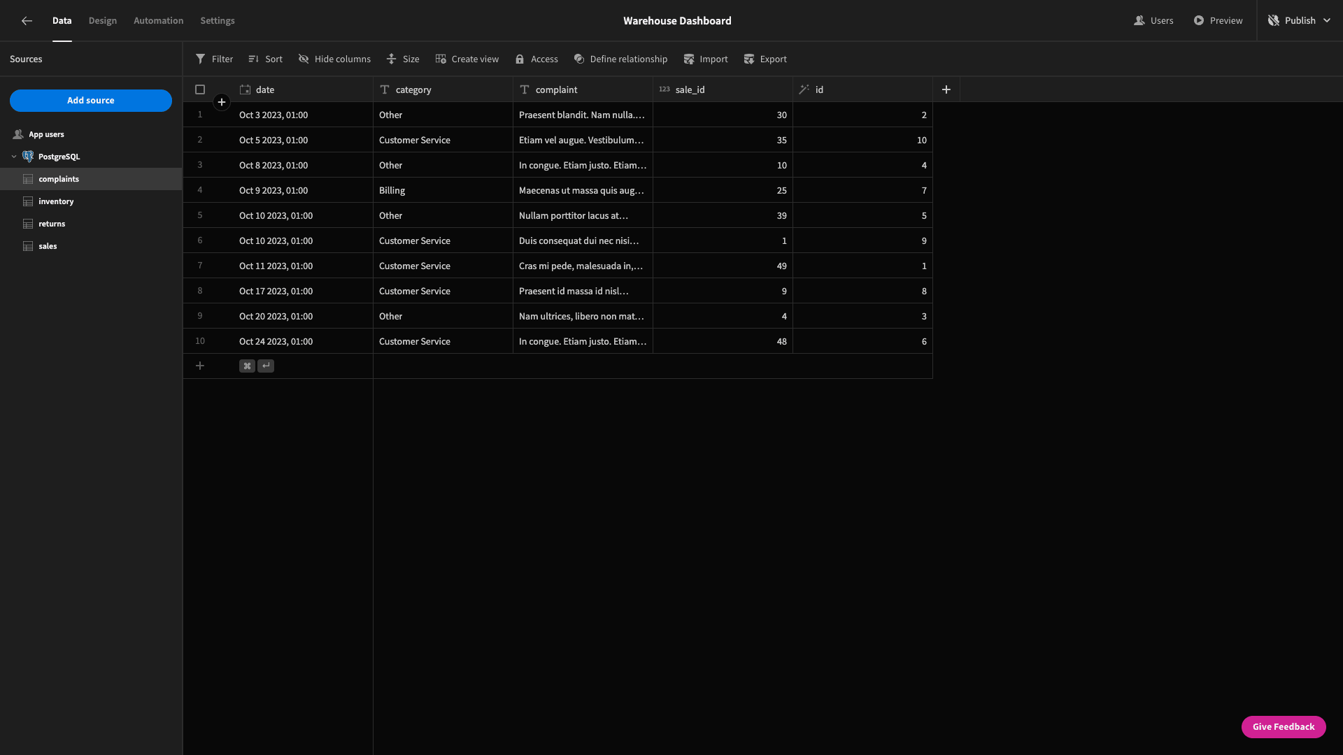 Warehouse Dashboard