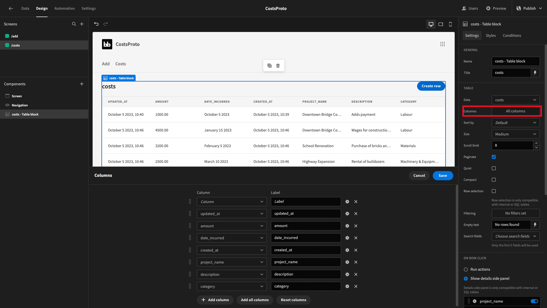 Configure fields