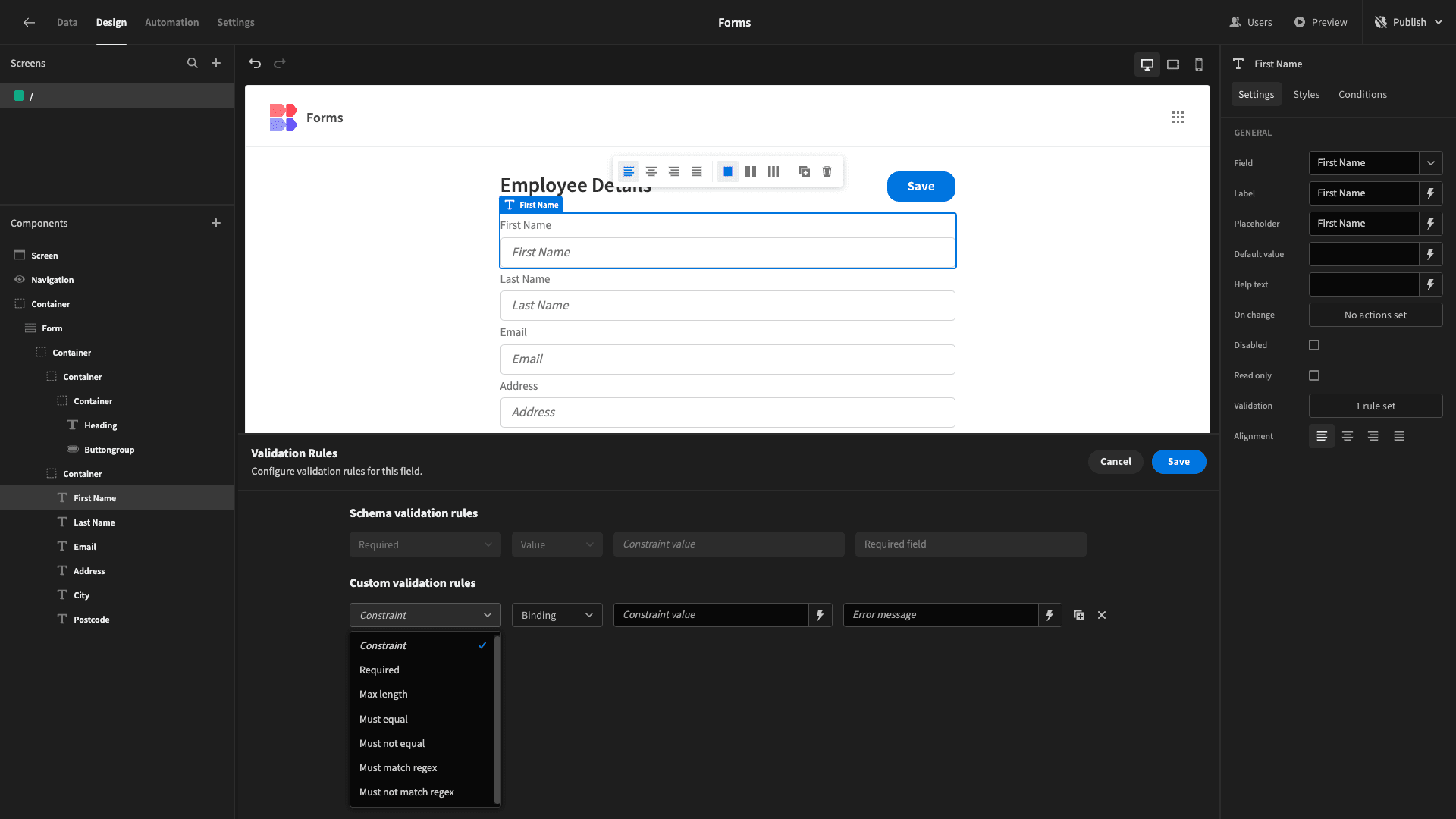 Form UI Validation