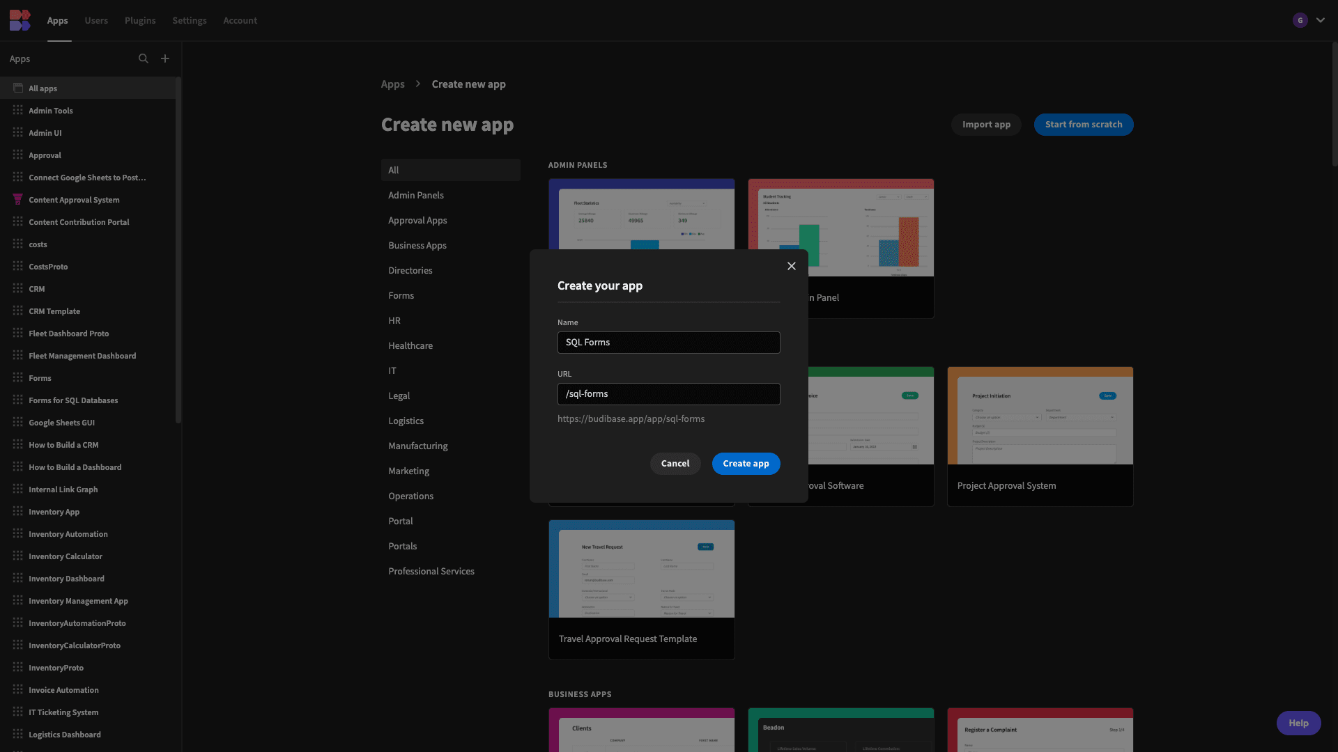 Forms for SQL databases