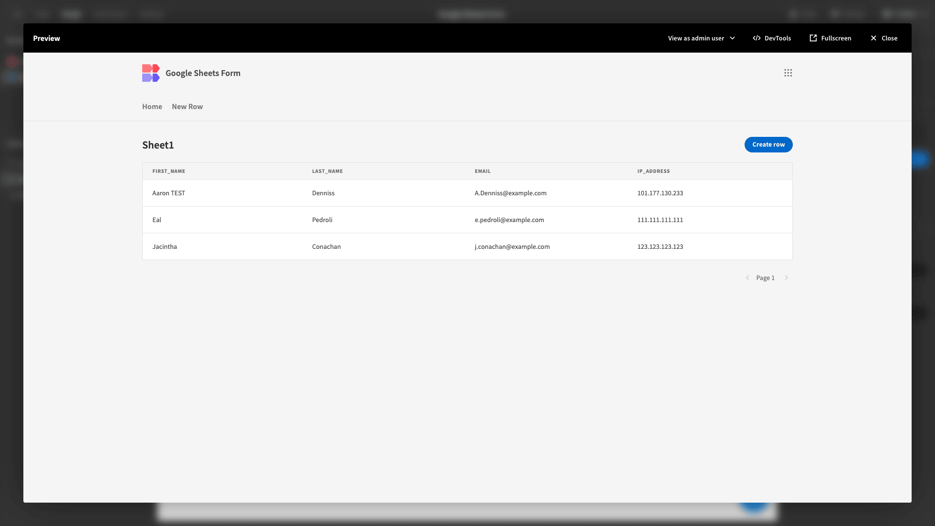 Google Sheets Admin Panel