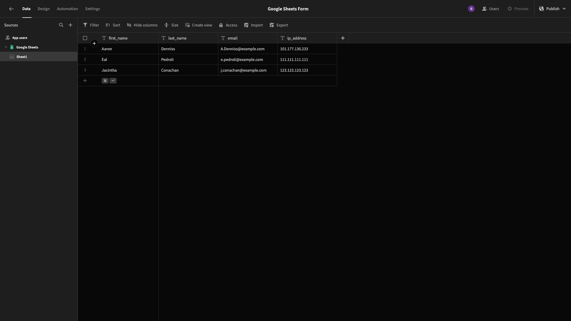 Form to Enter Google Sheets Data