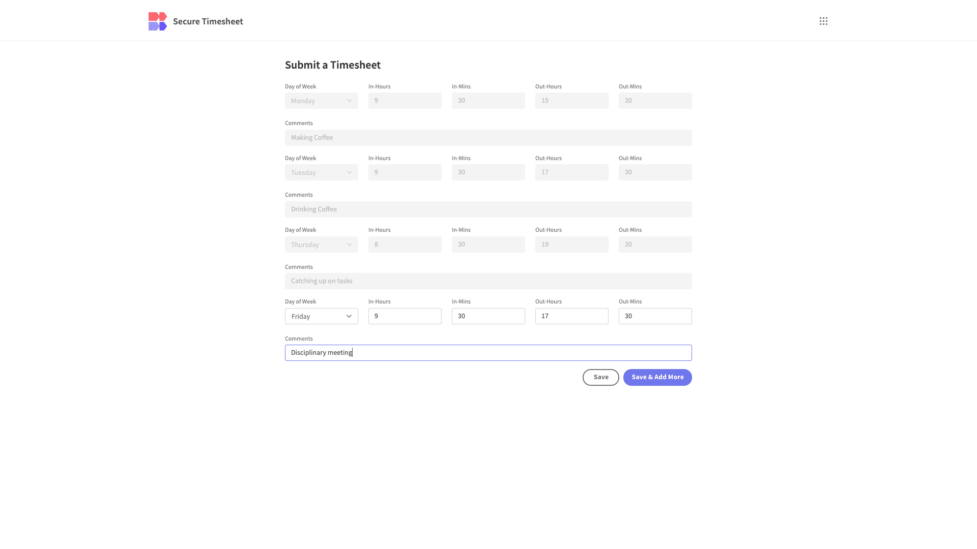 Secure timesheet