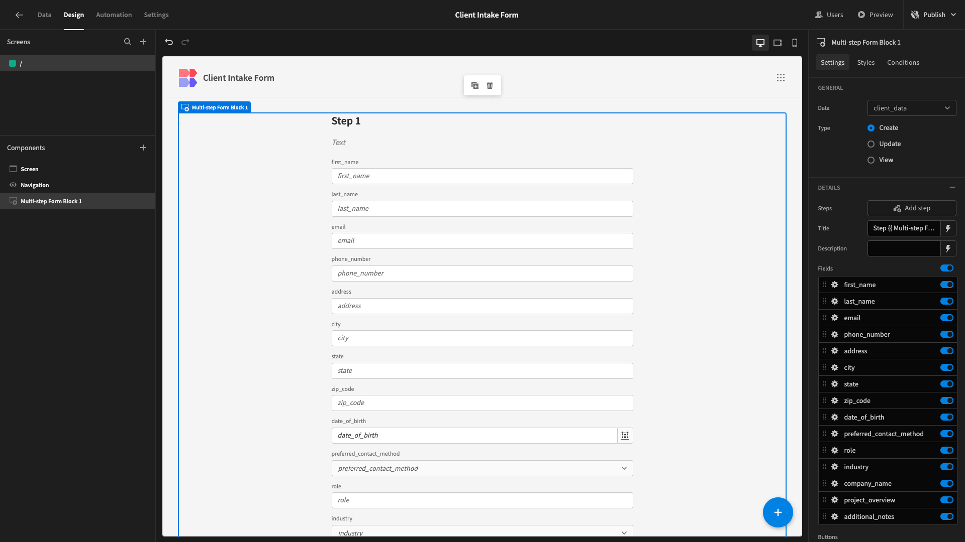 Client Intake Form