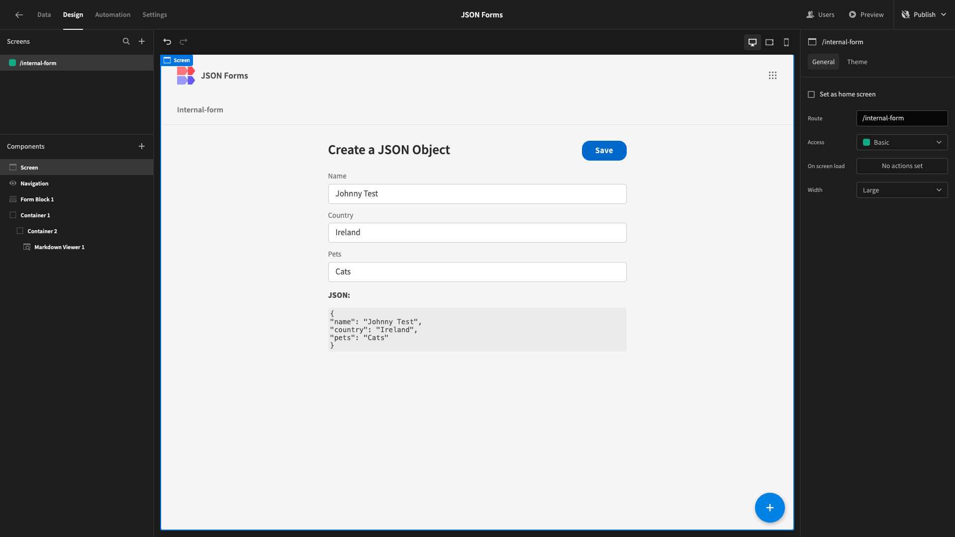 JSON Generator Form