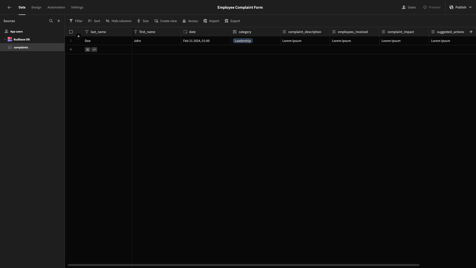 Database Table