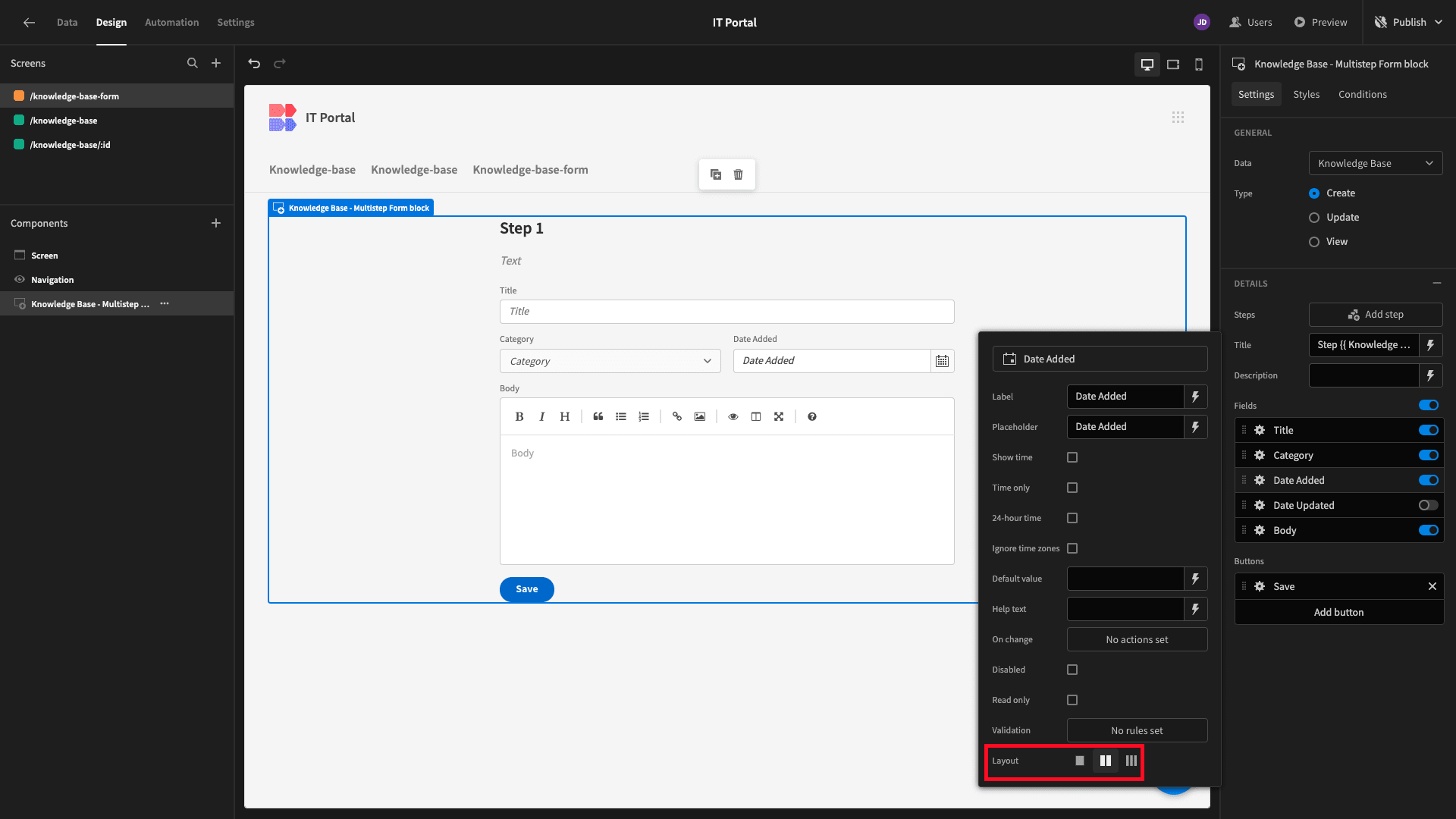 Knowledge base form