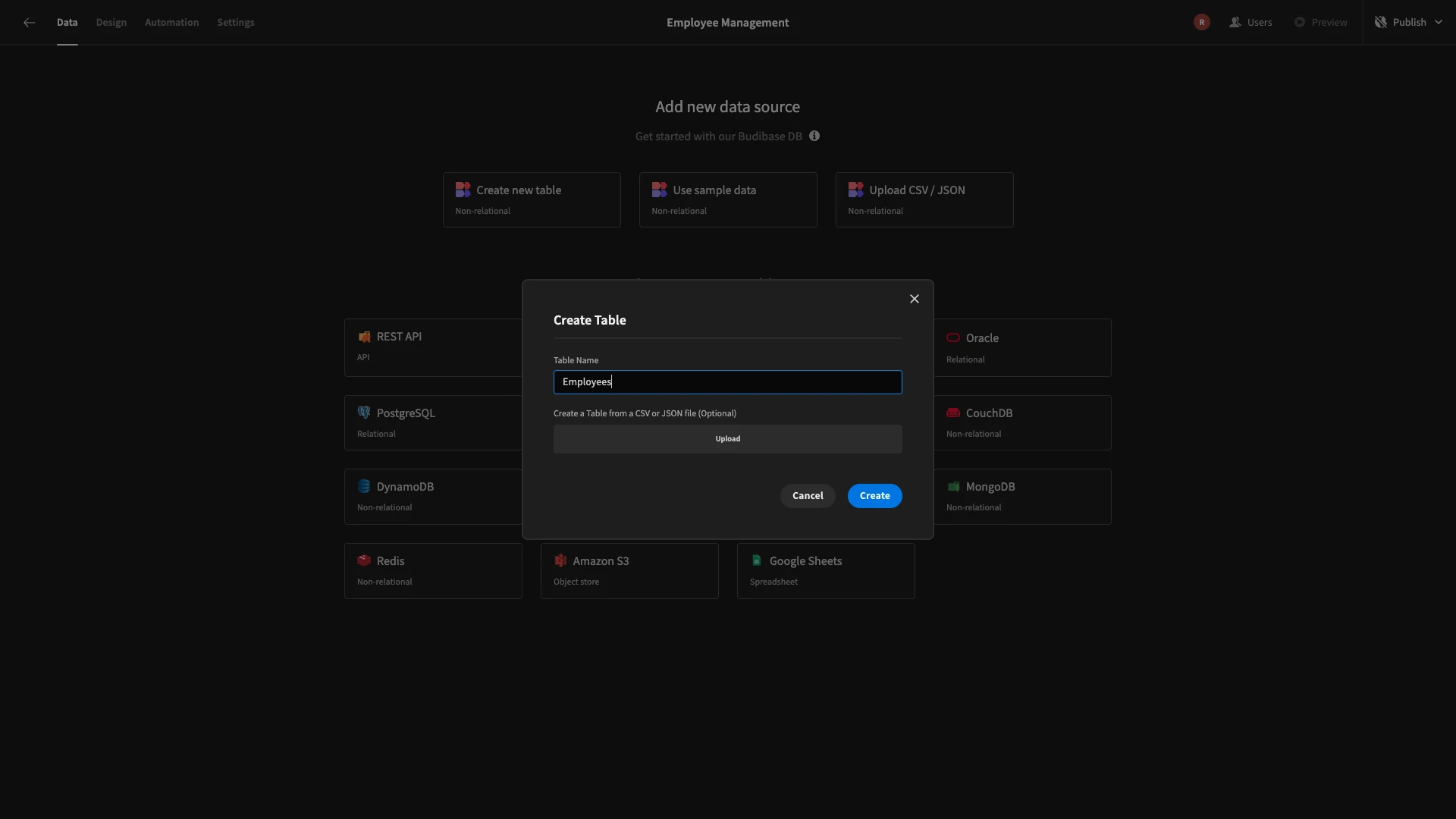 Create Table