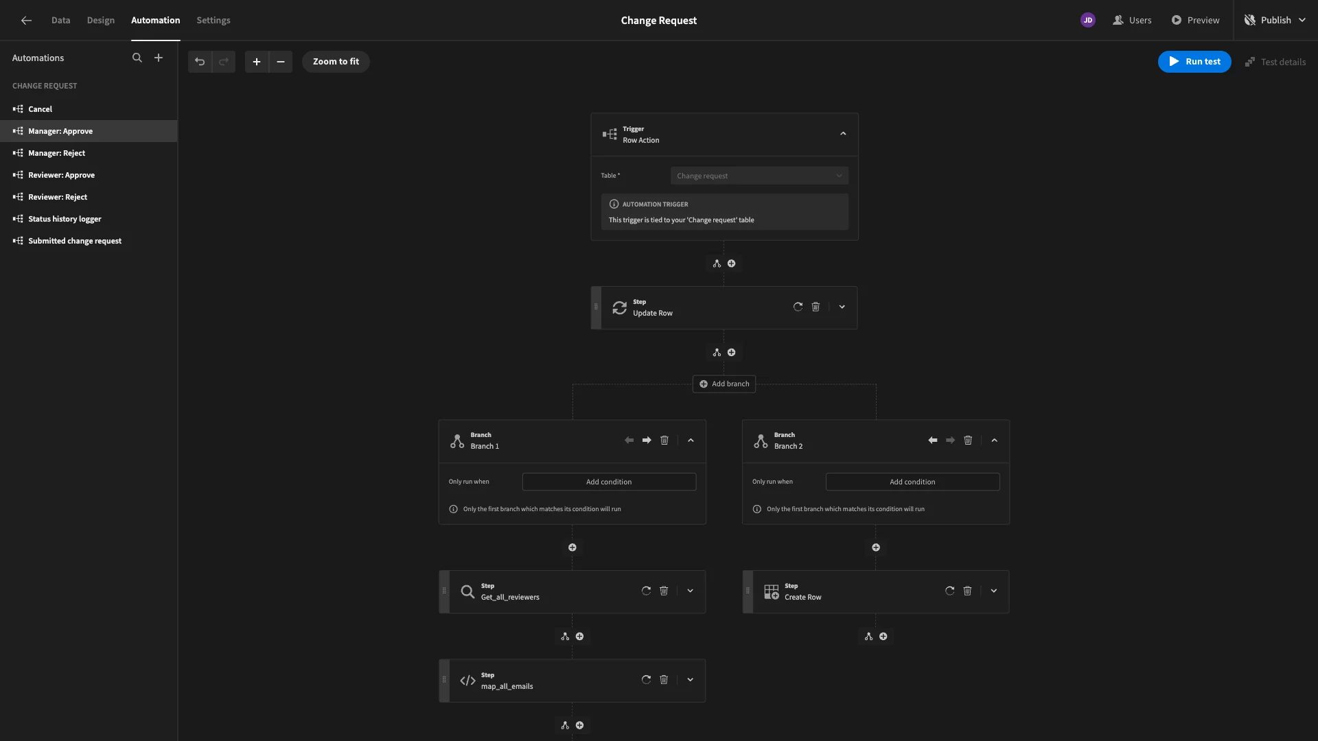 Budibase automations UI