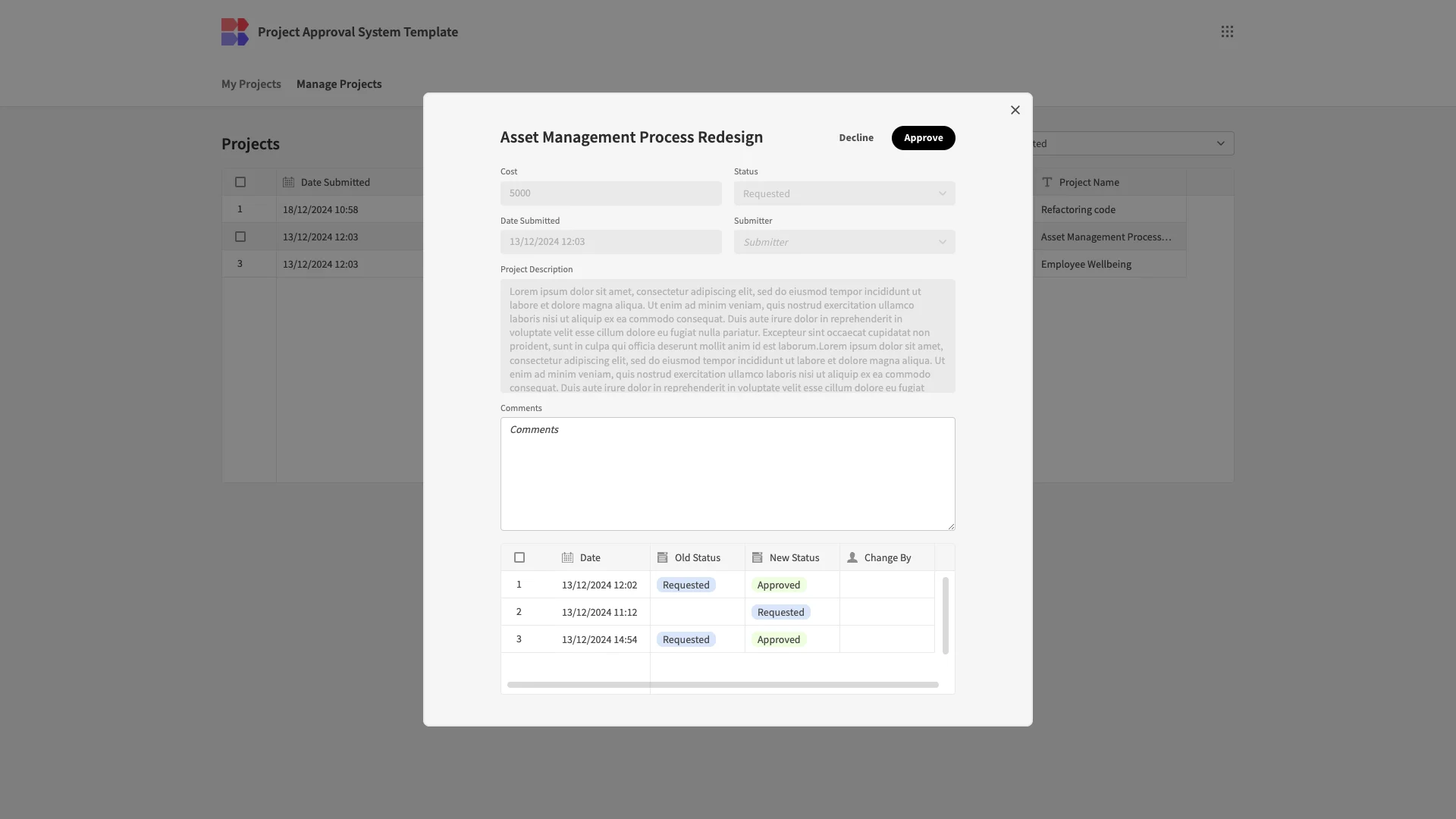 Project Initiation Interface