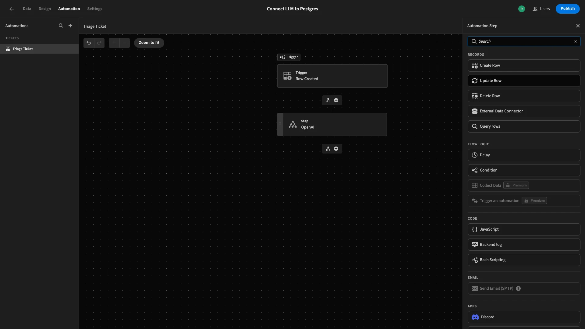Actions Menu