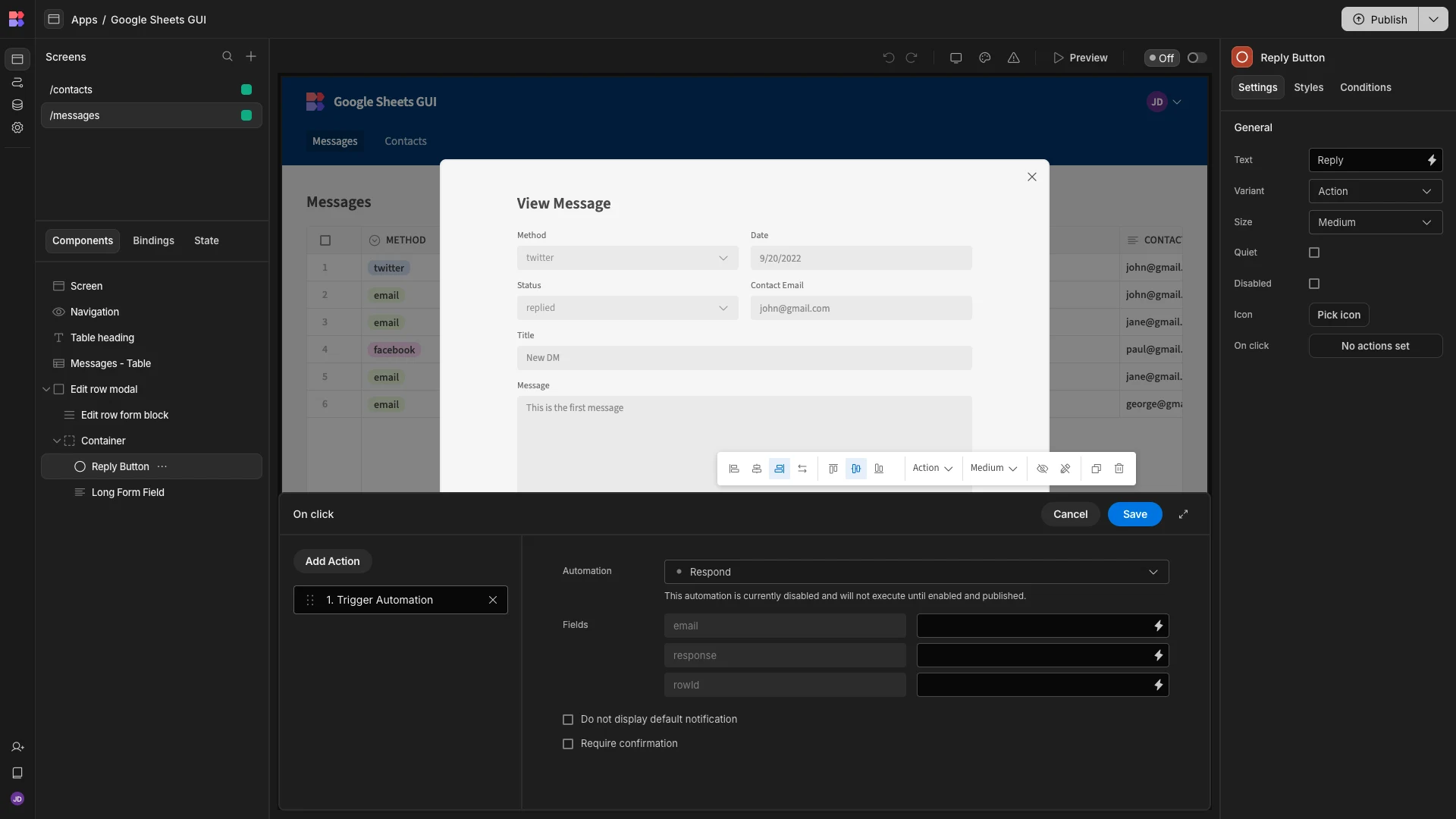 Google Sheets GUI