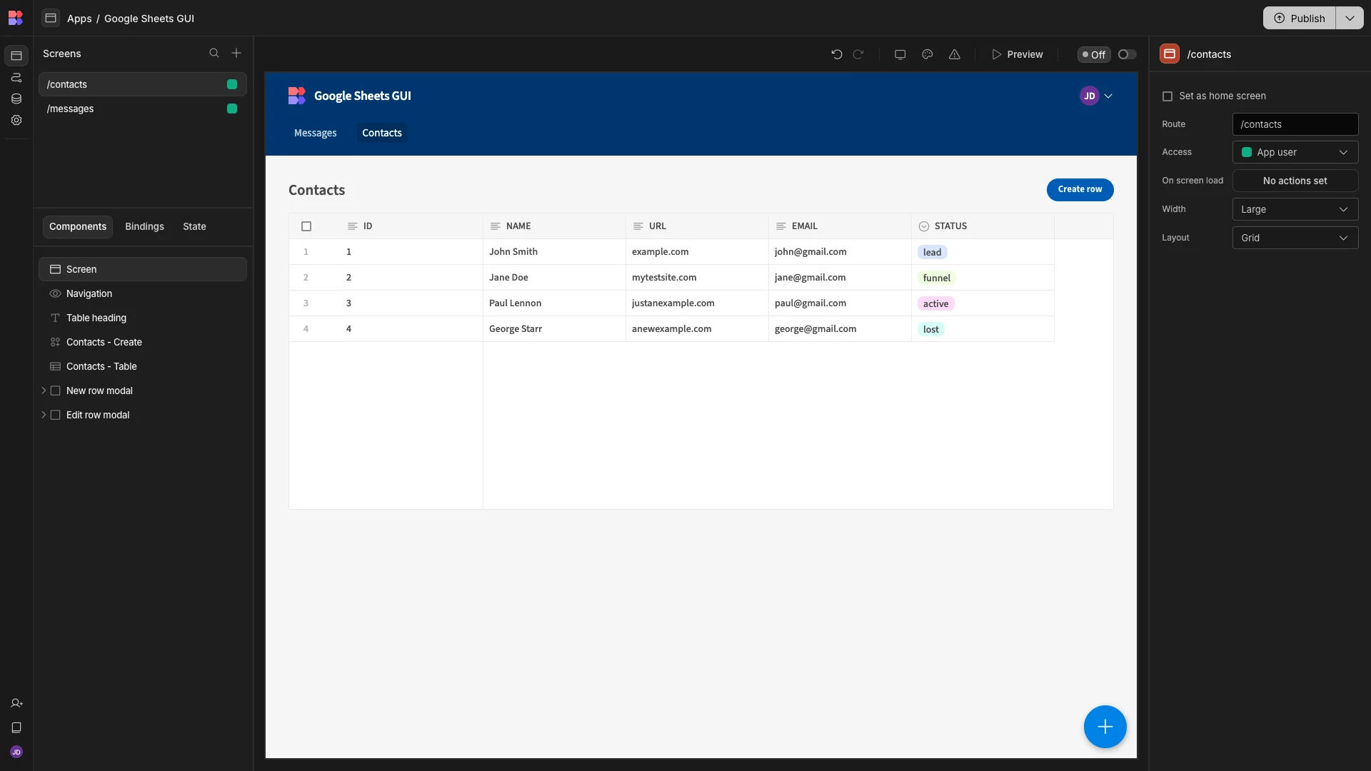 Google Sheets GUI