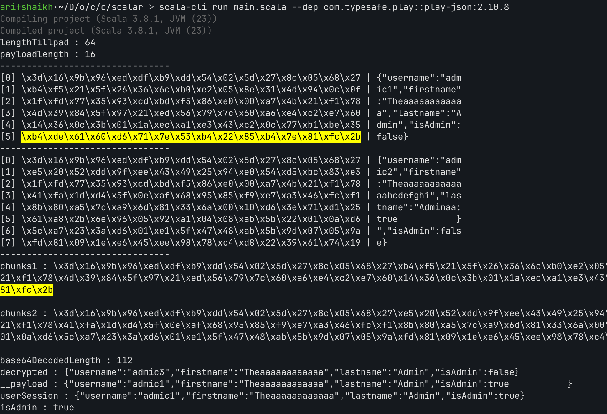 Showing padding script