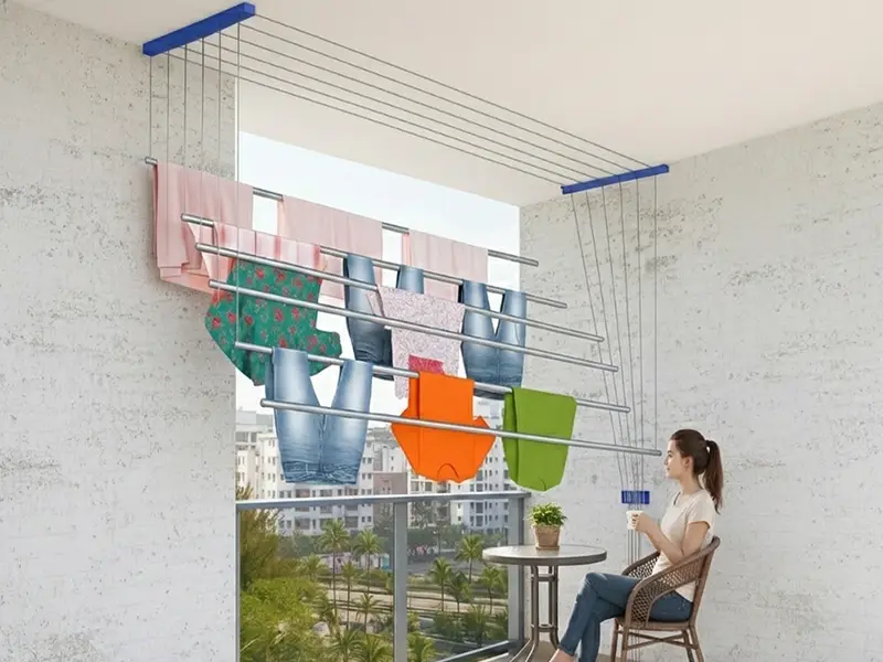 Ceiling cloth hanger pulley installation Hyderabad — balcony cloth drying hanger KVJ Services