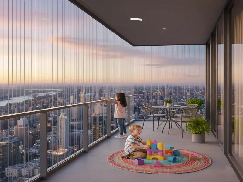 Invisible grill balcony safety grill installation Hyderabad — SS cable concealed grill KVJ Services