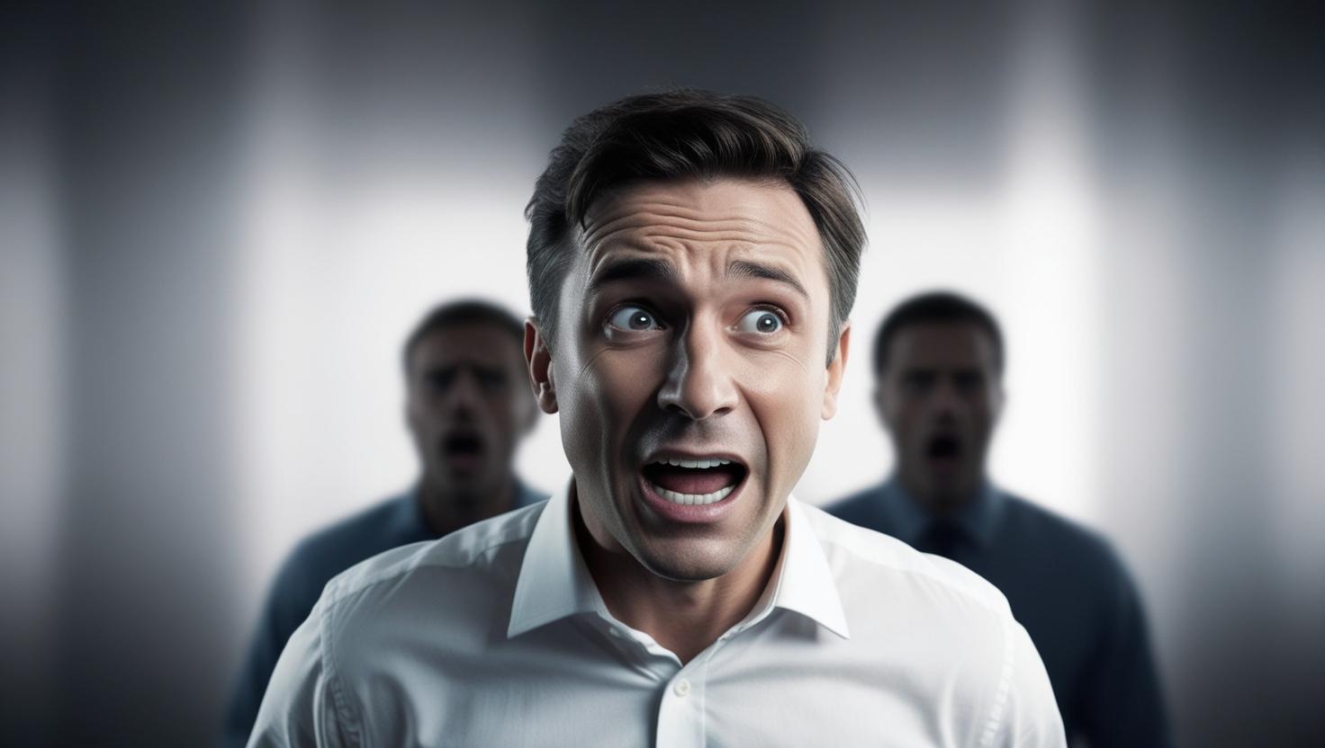 A panic man turn the back to front in background negative