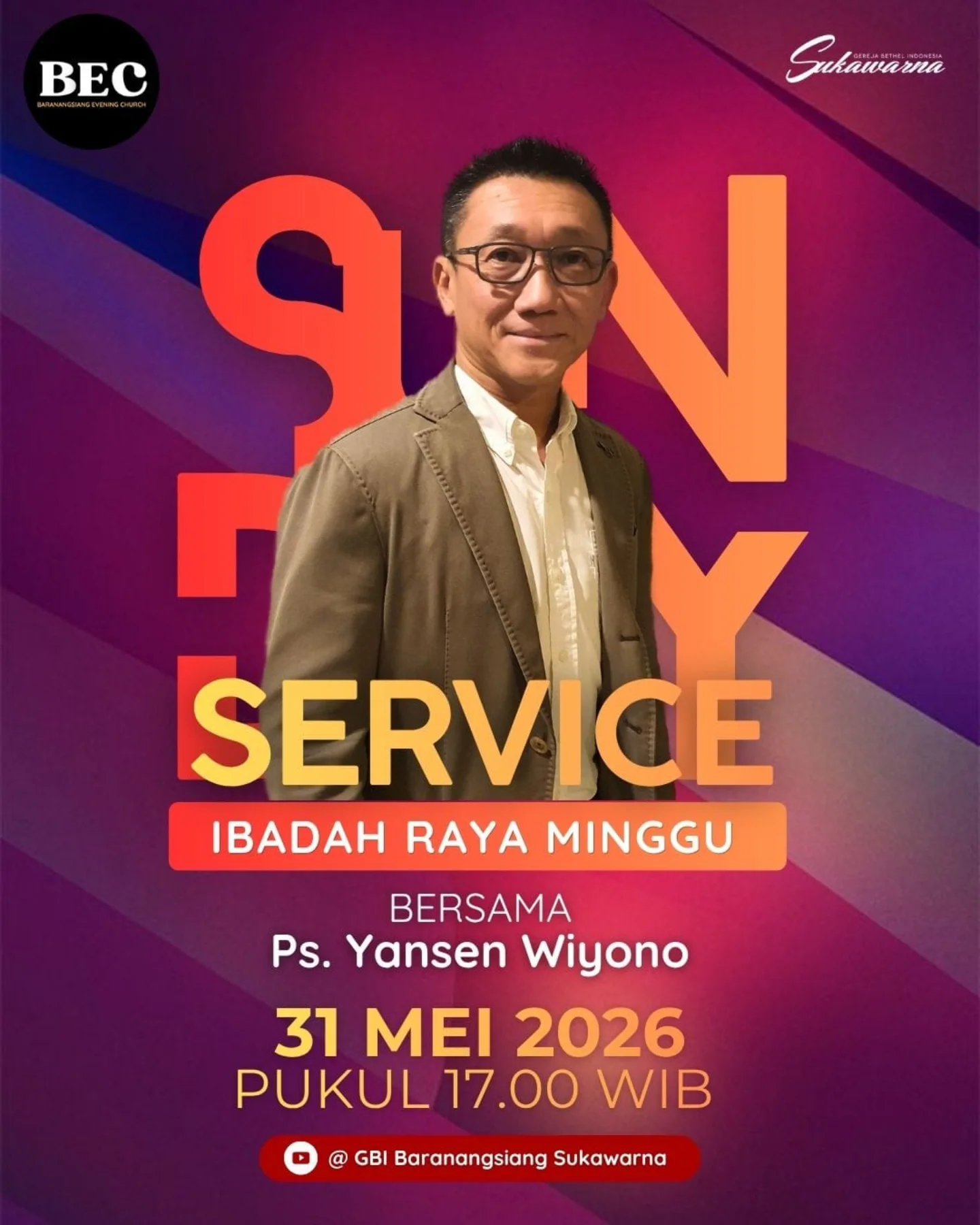 Undangan Ibadah Raya Minggu, 31 Mei 2026