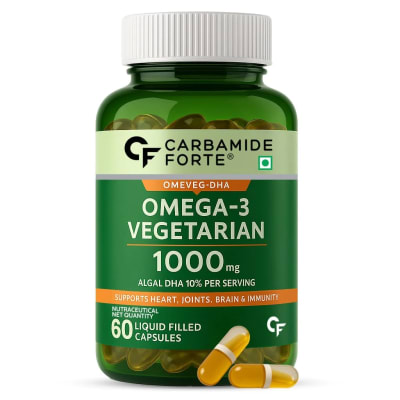 Carbamide Forte Veg Omega 3 1000mg | Veg DHA | Algal DHA | Plant Based | No Fish oil Used Capsules for Men & Women