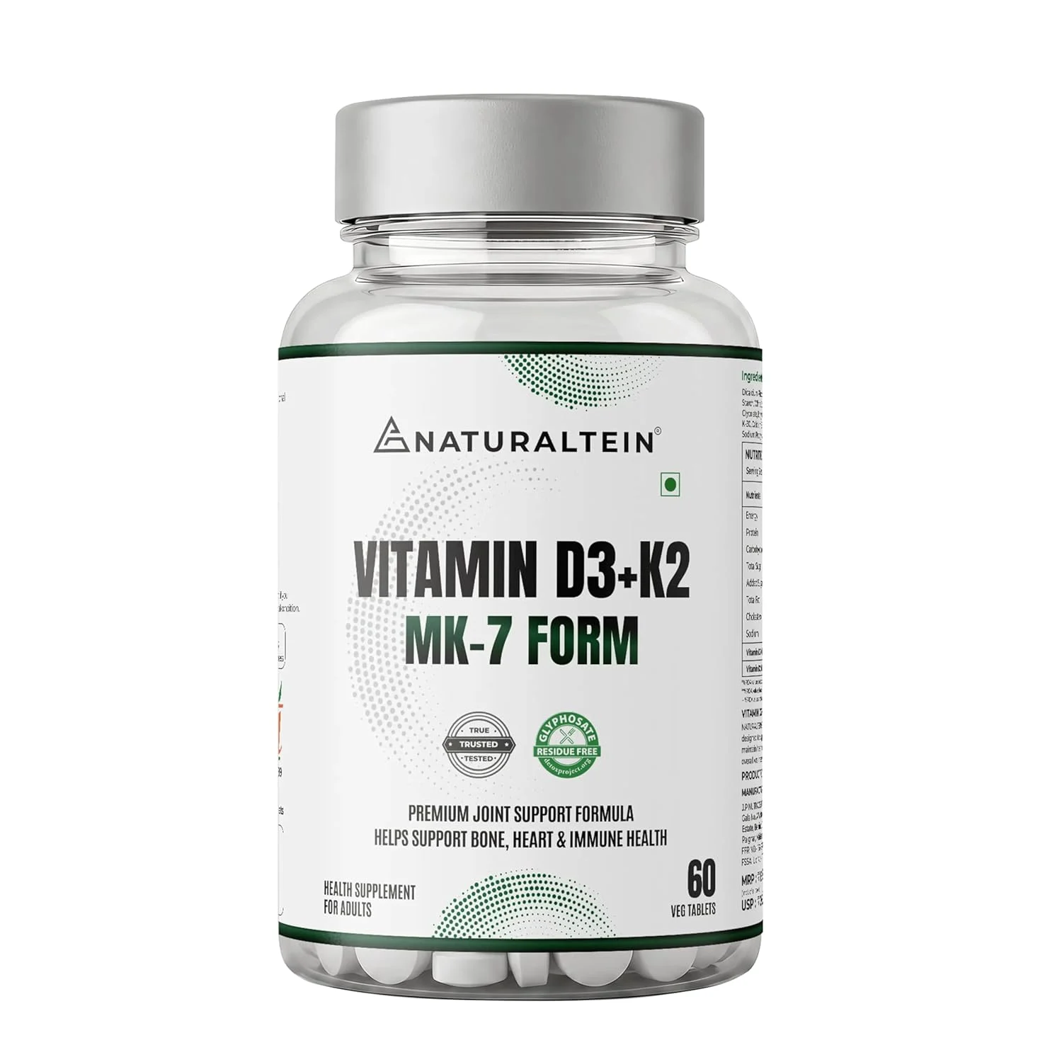 NATURALTEIN Vitamin D3 + K2 Supplement | 600 IU Plant-Based D3 & 55 mcg MK-7