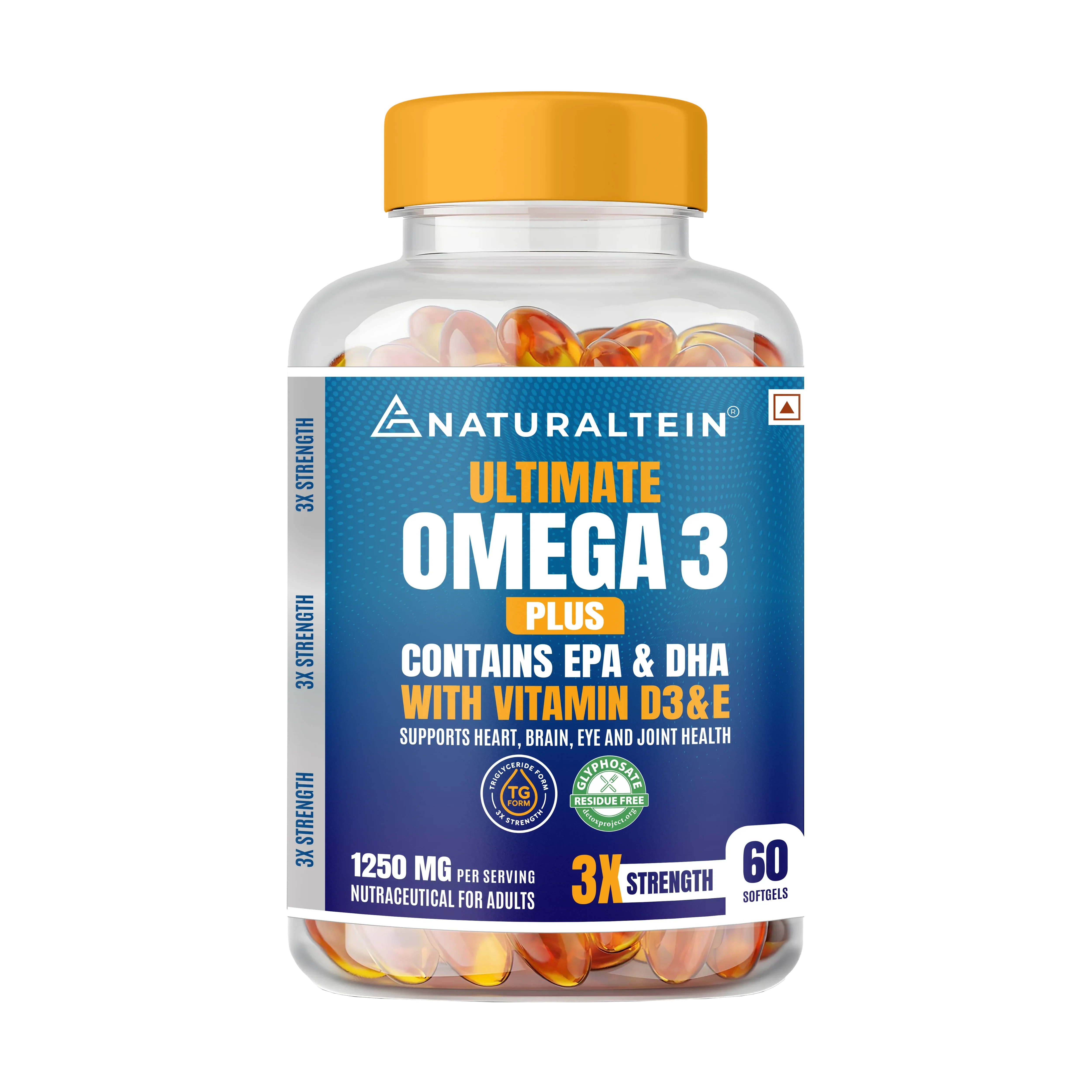 NATURALTEIN Omega-3 Fish Oil 1250mg Triple Strength Softgels | 450mg EPA & 300mg DHA