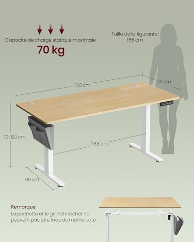 Vue 2 de Songmics Bureau Electrique Reglable