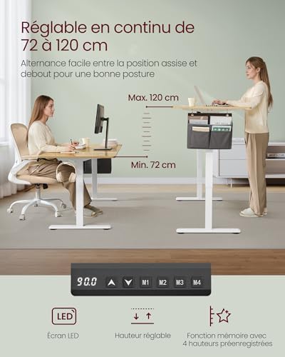 Vue 5 de Songmics Bureau Electrique Reglable