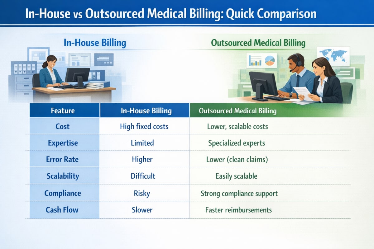 In-House vs Outsourced Medical Billing: Quick Comparison In-House vs Outsourced Medical Billing: Quick Comparison
