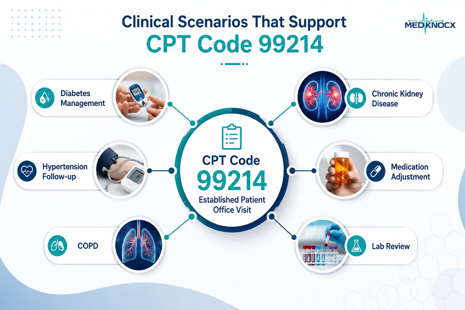 Examples of moderate complexity office visits for CPT Code 99214