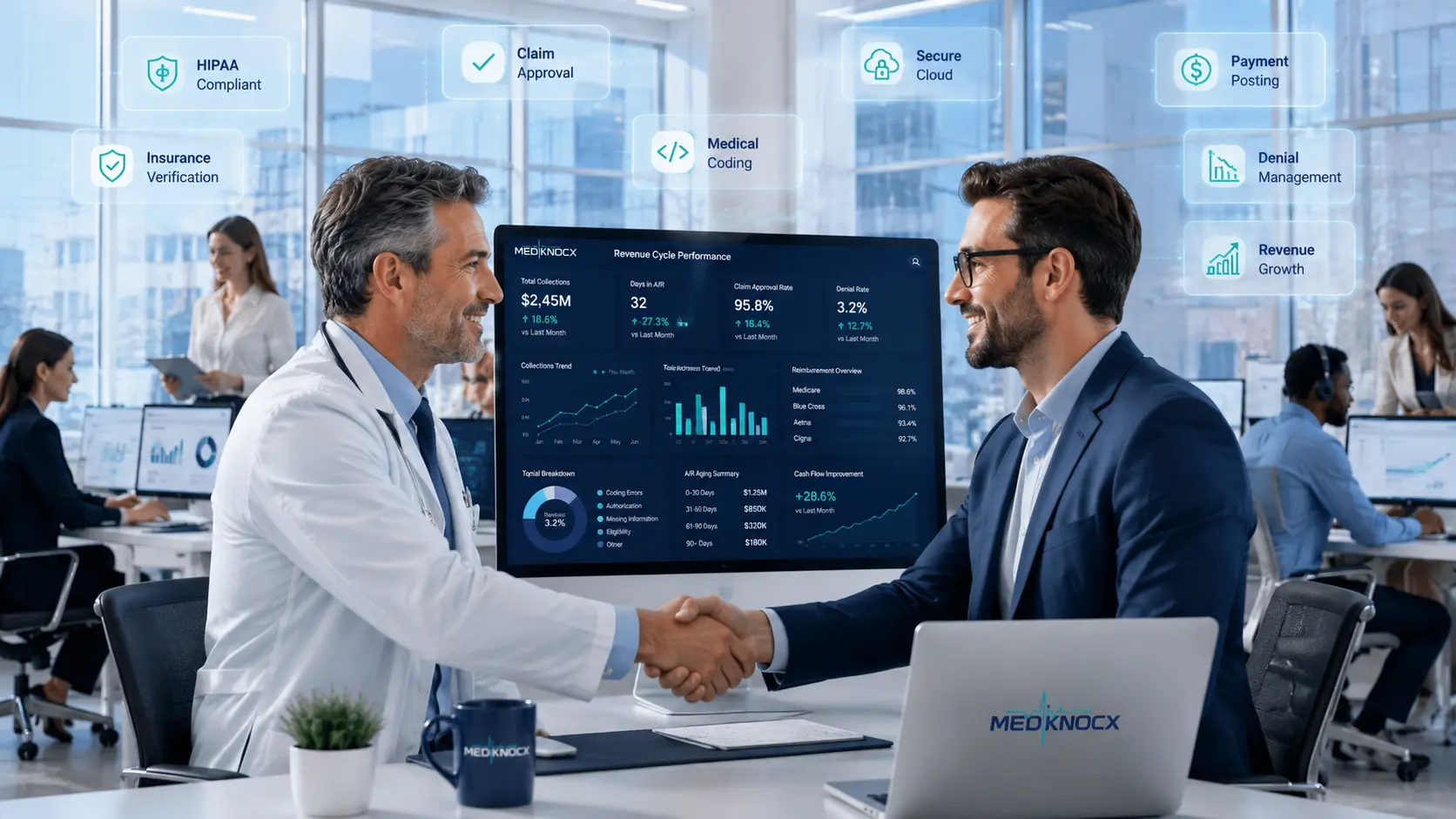 Why Healthcare Providers Choose Mediknocx Healthcare provider partnering with Mediknocx medical billing consultant after reviewing revenue cycle performance and reimbursement analytics